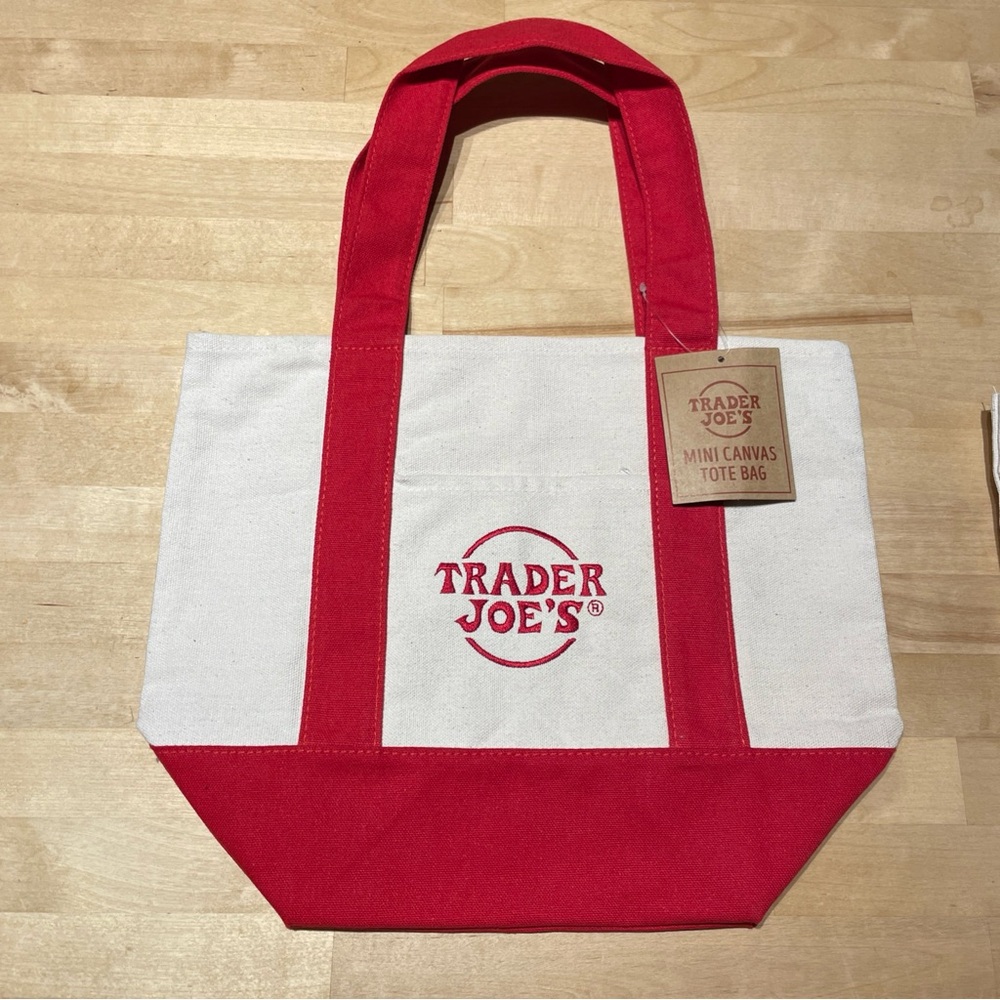 Trader Joe's Red and White Canvas Tote Bag